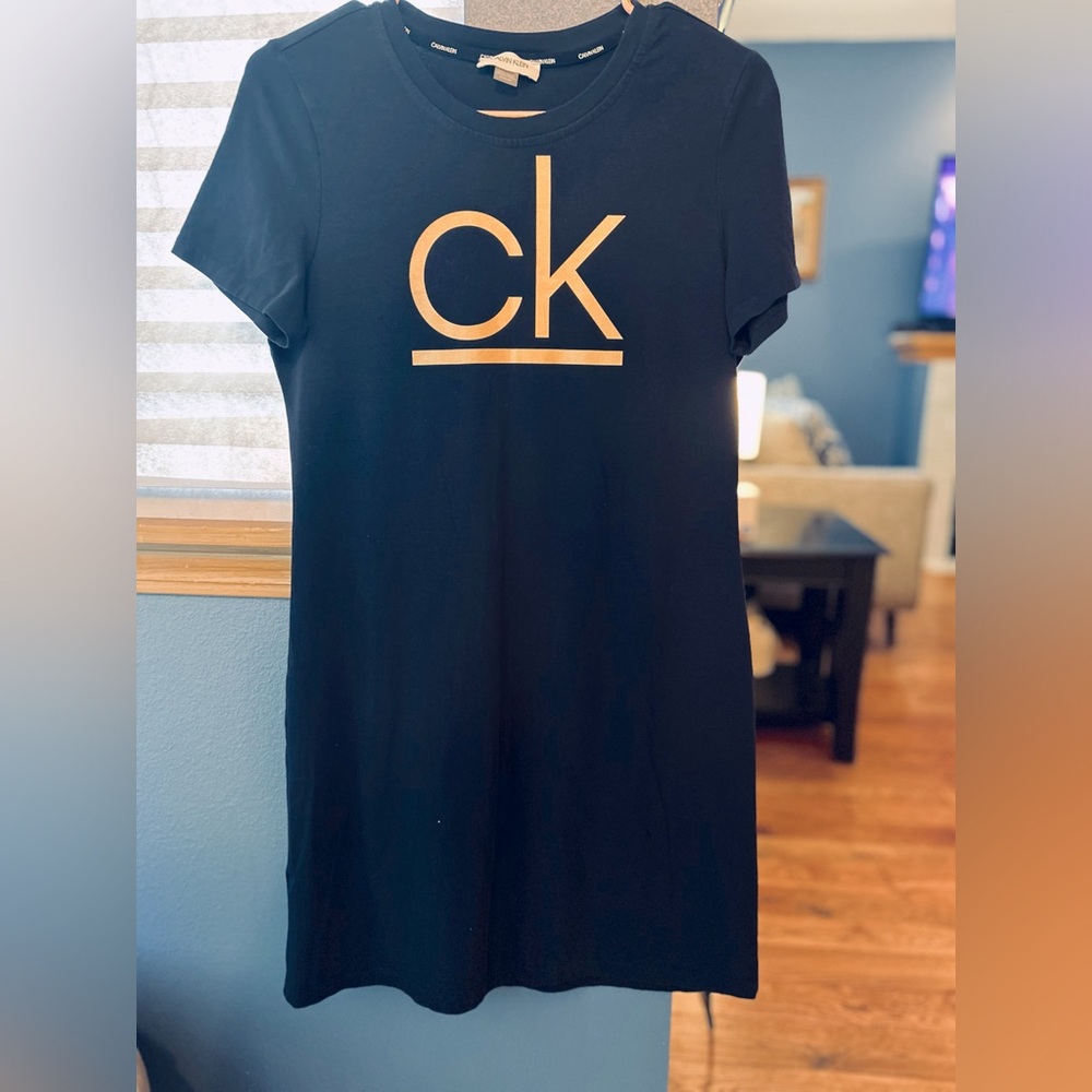 Navy Blue Calvin Klein Cotton T-shirt Dress (Small)